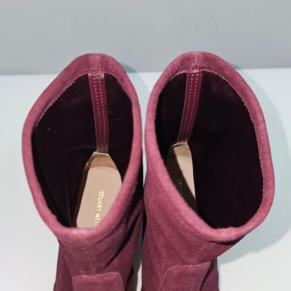 Stuart Weitzman Allshine Ankle Bootie Size 9 Wine Red Suede Sock Jewel Heel Fall - Picture 10 of 15